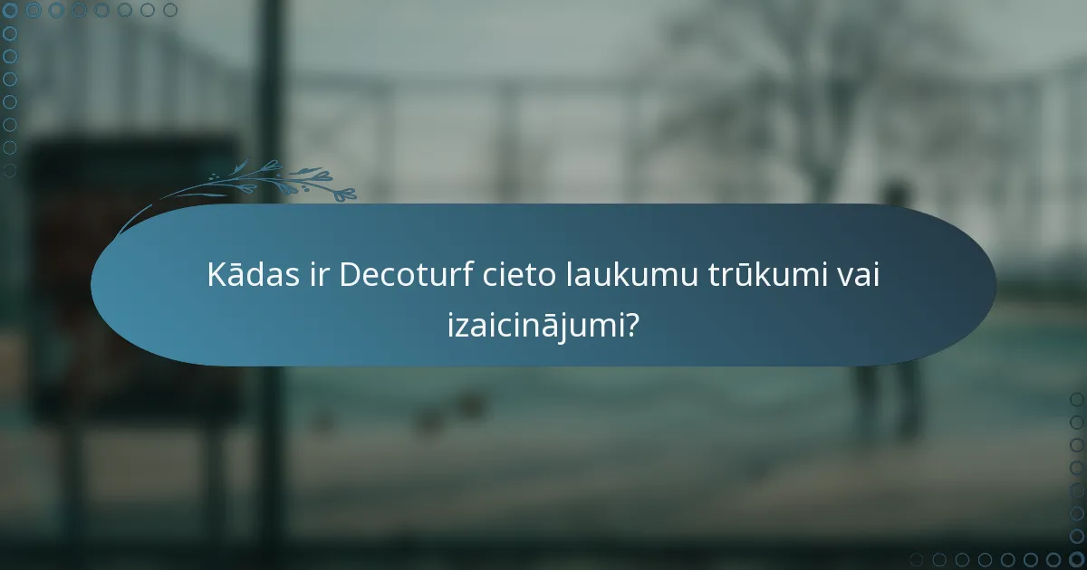 Kādas ir Decoturf cieto laukumu trūkumi vai izaicinājumi?