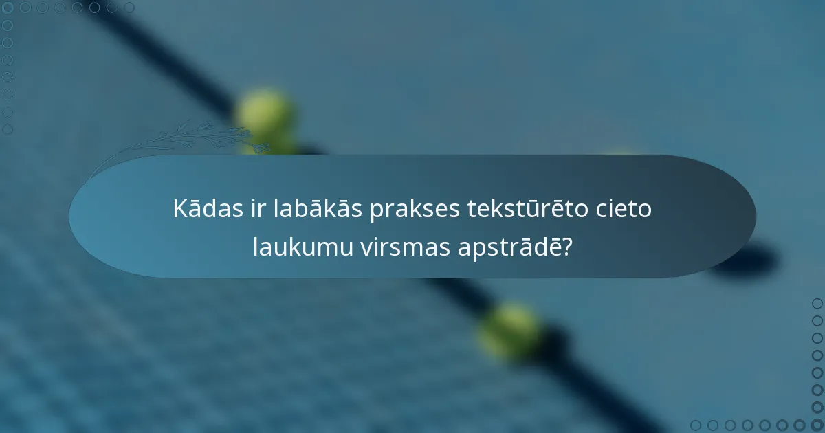 Kādas ir labākās prakses tekstūrēto cieto laukumu virsmas apstrādē?